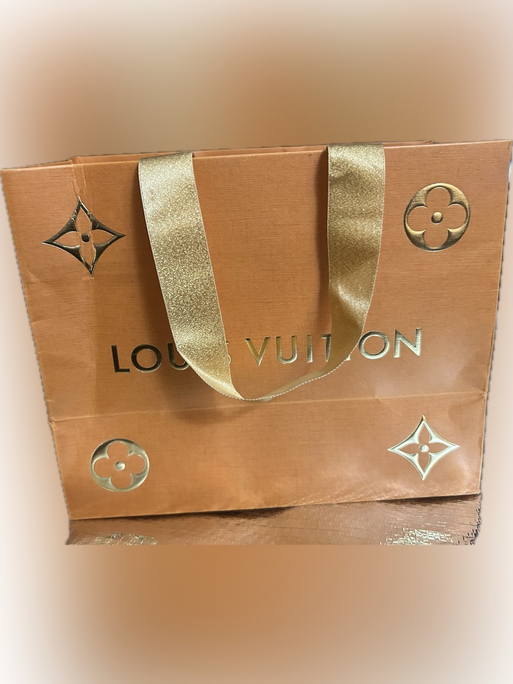 Louis Vuitton Orange Shopping Bag with Gold Logos